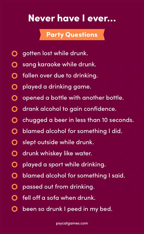 Truth or drink questions adults - Nov 8, 2023 · This page has over # Truth or Drink Questions to get the conversation going (and enjoy some liquid courage) at your next party. From PG to more adult questions, you can enjoy “Truth or Drink” with anyone. 